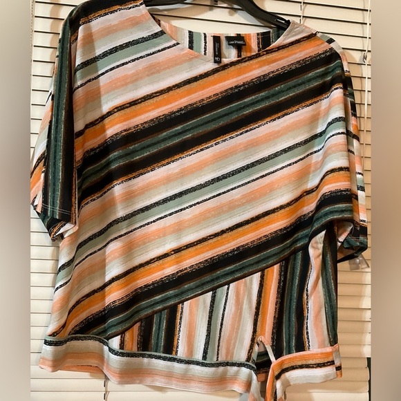New Directions Petite Top Tangerine Black Green Stripe Blouse Large Petite - Picture 7 of 8